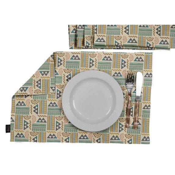 S4Sassy White Geometric African Cotton Flex Table Decor Reversible Dining Washable Placemats Set-12 x 18 Inches