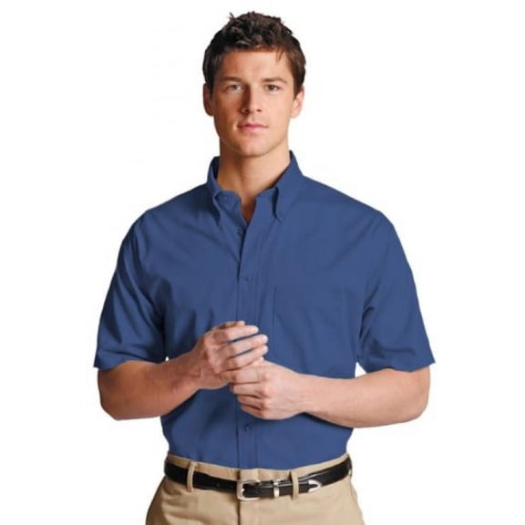 Ed Garments Men's Easy Care Short Sleeve Poplin Shirt, Royal, Large