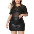 thumbnail image 2 of Unique Bargains Women's Plus Size Mesh Top Round Neck Short Sleeve Sheer Crop Tops 3X Black Dots Print, 2 of 6