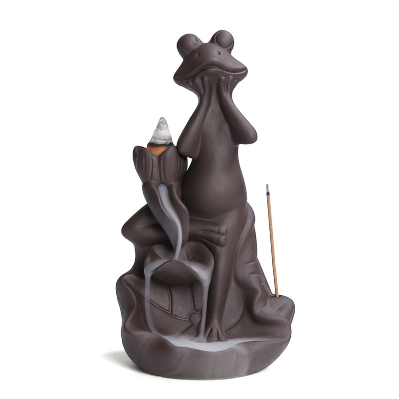 Frog Incense Holder - Ceramic Incense Burner for Sticks & Cones, Home Desk Decor, Aromatherapy, Yoga, Meditation - Frog-Themed Zen Gift