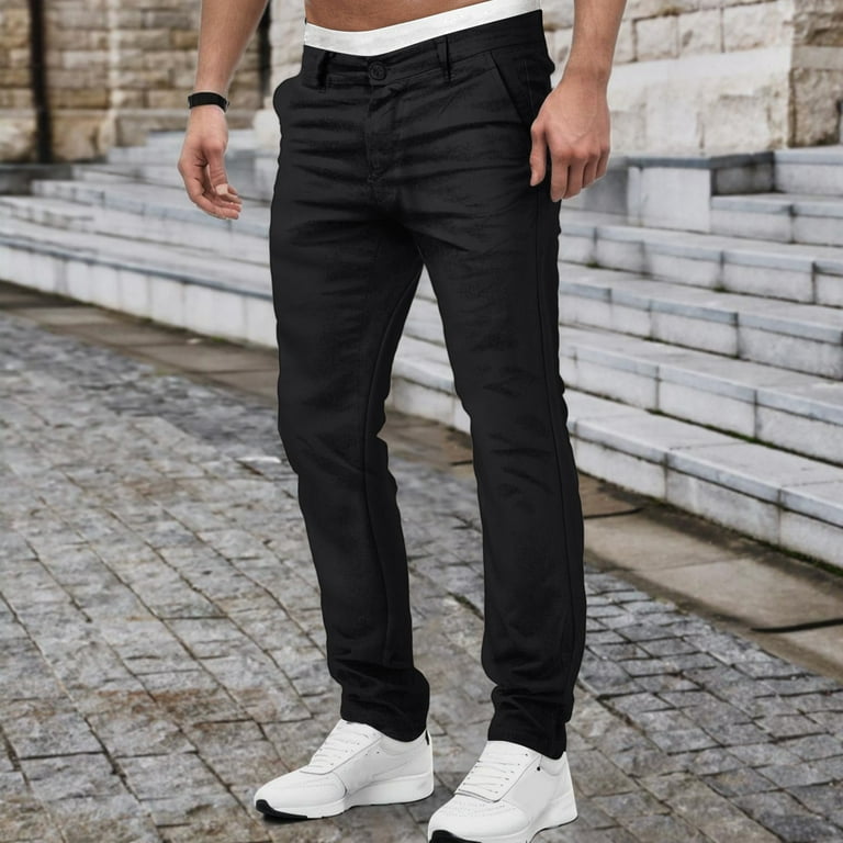 gvdentm Dress Pants for Men Men Lightweight Solid Drawstring Wide Leg Pants  Casual Comfy Trousers Black,S/30