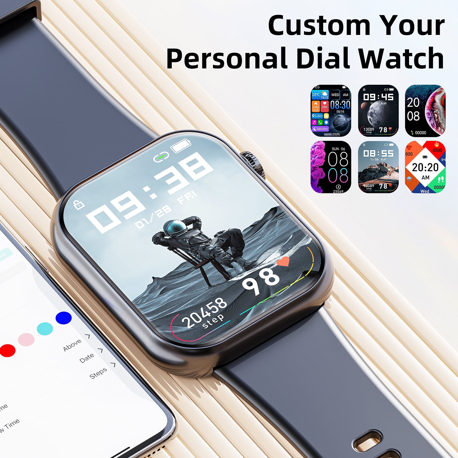 1.85-inch Smartwatch Gift, Answer/Make Calls/120 Sports Modes, smart watch for Women, Compatible with Android and iPhone Devices, Featuring Fitness Tracker,IP68 Water-Resistant Fitness Watch (Black)