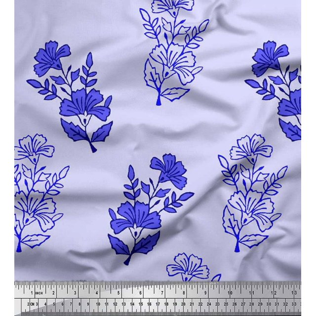 Soimoi Rayon Fabric Leaves & Floral Block Print Fabric by Yard 42 Inch Wide