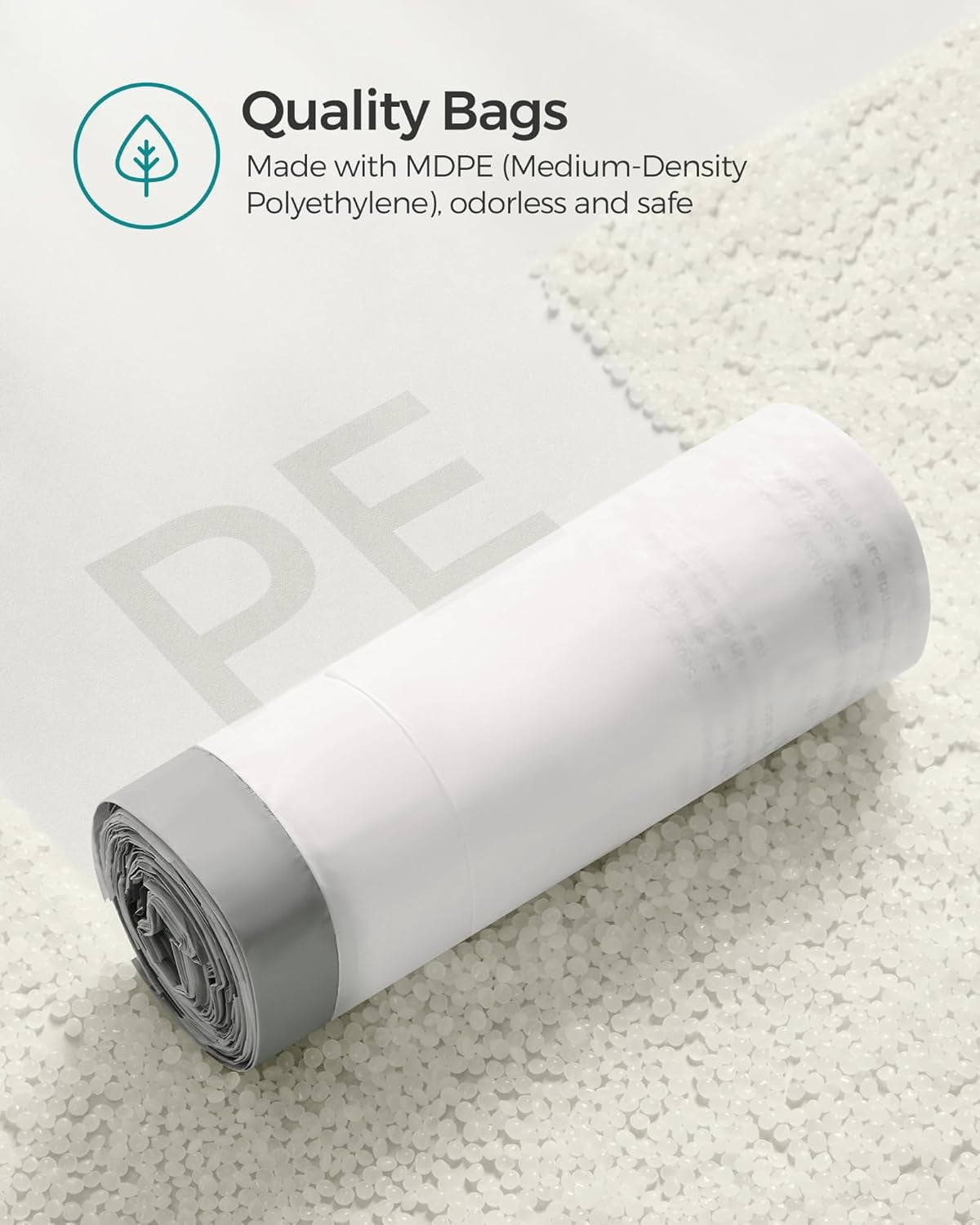 Heavy Duty Trash Bags for 8-Gallon Cans, White Drawstring Garbage Bags with Pre-Separated Design, 4 Rolls of 45 Count Each, Leak-Resistant Kitchen Liners