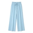 thumbnail image 3 of RUTAYY Women's Pants High Waist with Drawstring Solid Color Casual Everyday Wear Breathable Elastic Waist Beach Vacation Trousers, 3 of 4