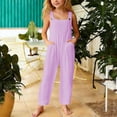 thumbnail image 2 of Girl Jumpsuit Wide Leg Jumpsuit Casual Sleeveless Loose Rompers with Pockets 9-10 Years Girls Clothes, 2 of 5