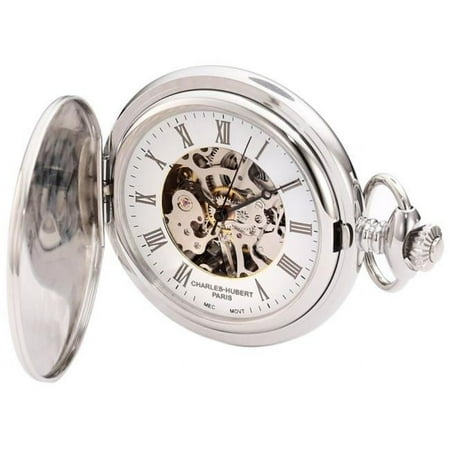 Charles-Hubert Paris 3929 Stainless Steel White Dial Mechanical Pocket Watch