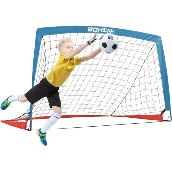 BOHEN 5x3ft Portable Soccer Goal for Kids Backyard with Carry Bag - Easy Folding Lightweight Fun for Outdoor Indoor Training Games for Teen Youth Adult (Blue Red, 5x3 FT, 1 Pack)