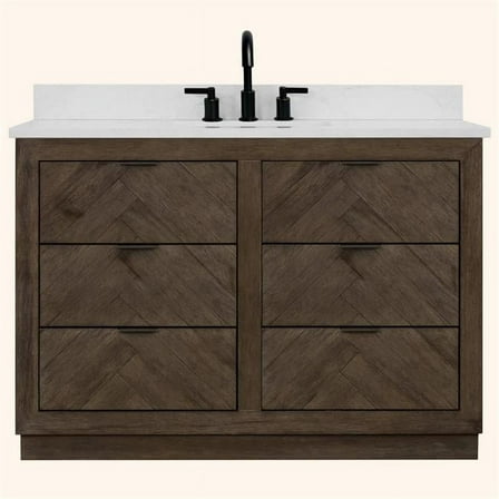 Legion Furniture WH8548-WITH ACW TOP 48 x 85 in. Rectangle Bathroom Vanity - Brown, 1 in. Thick White Artificial Stone