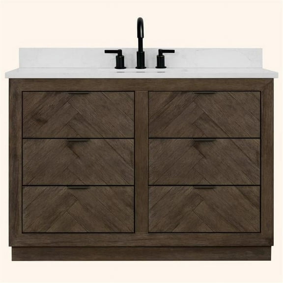 Legion Furniture WH8548-WITH ACW TOP 48 x 85 in. Rectangle Bathroom Vanity - Brown, 1 in. Thick White Artificial Stone