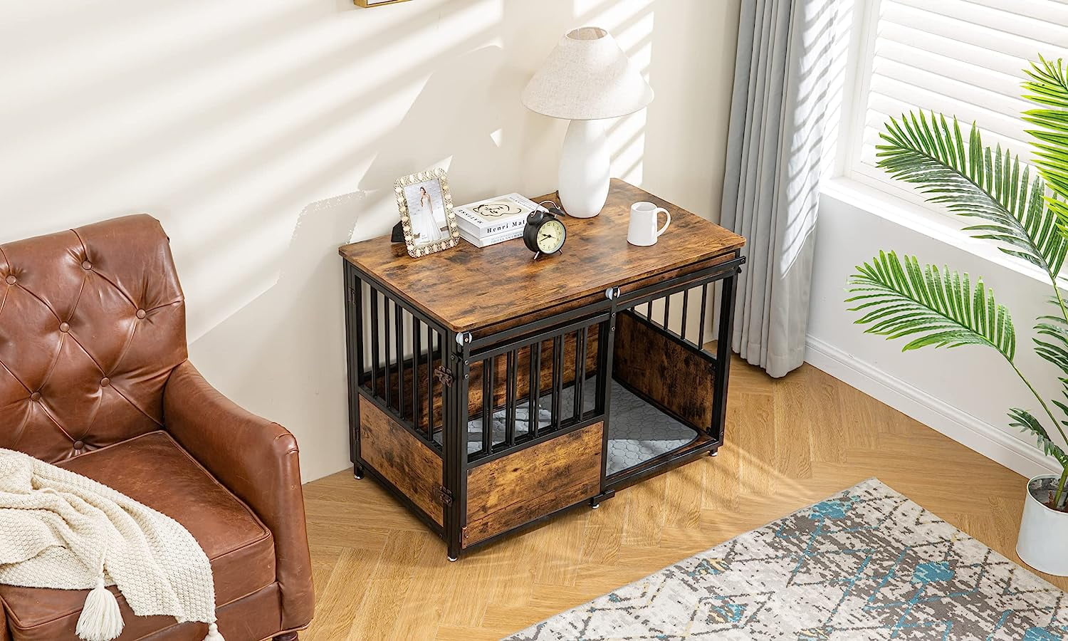 Reliancer 40'' Dog Crate Furniture, Wooden Heavy Duty Dog Kennel, Dogs Cage for Large Medium Dog