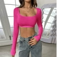 thumbnail image 7 of WCJM Ribbed Knit Long Sleeve Square Neck Top Women Slim Fitted Crop Casual Fall Y2K Fashion Women's Long Sleeve T-Shirt, 7 of 7