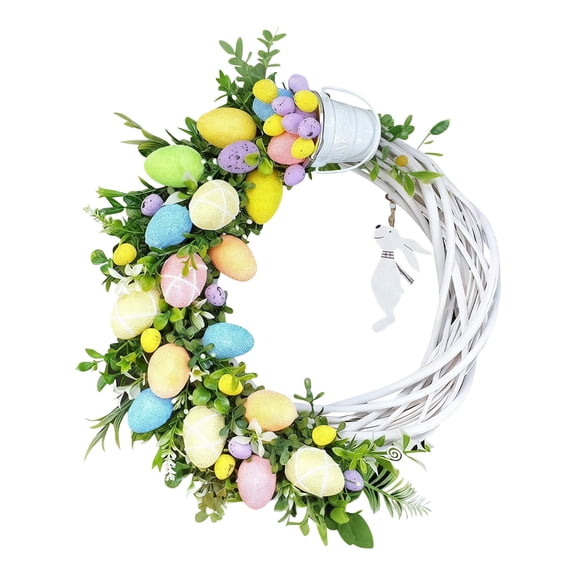 Green Easter Bunny Wreath Door Sign With Floral Garland And Eggs For Front Door Hanging Decoration Spring Home And Family Holiday Decor 9.8X9.8In 9.2Oz