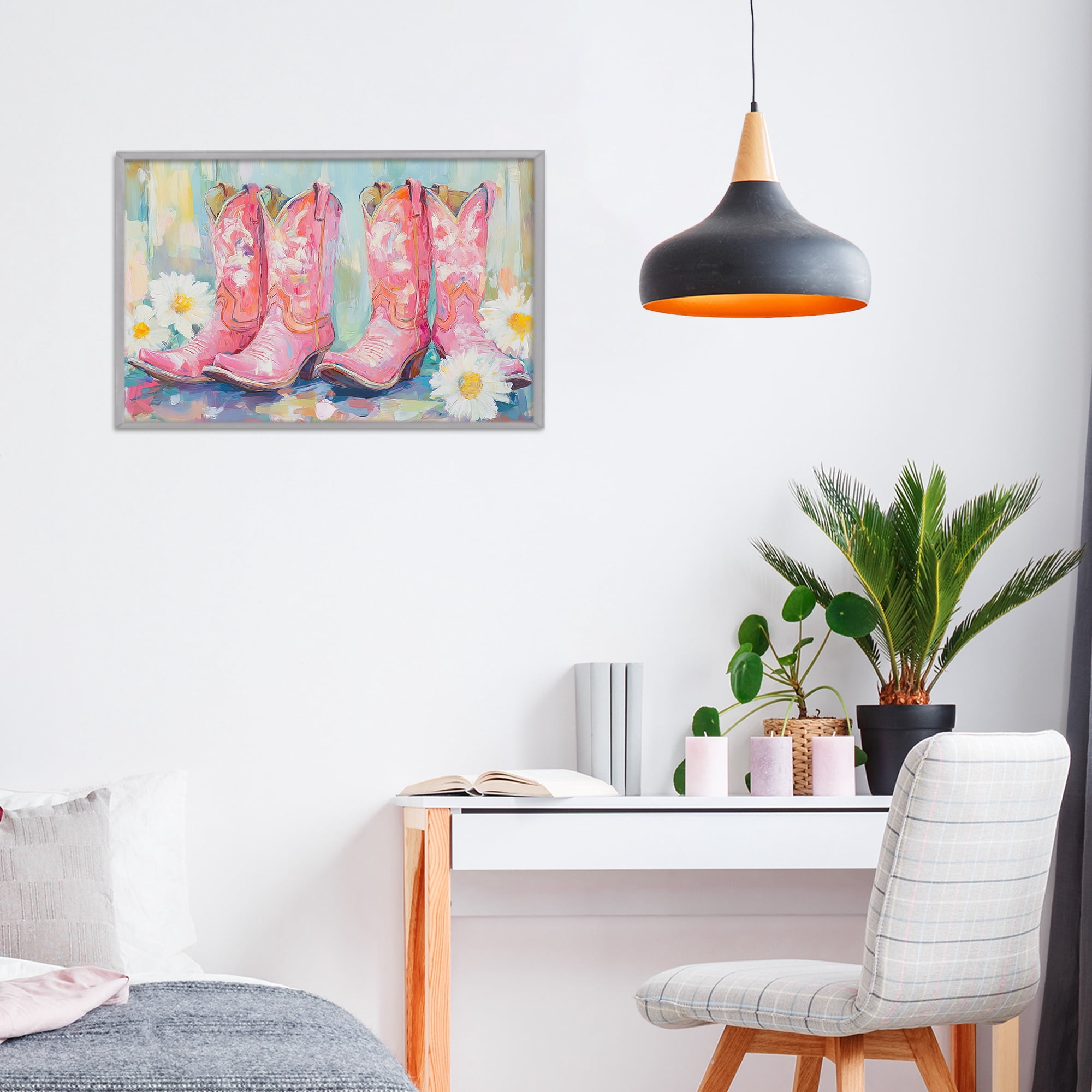 Stupell Industries Pink Cowgirl Boots Pairs Gray Framed Giclee Art, design by Tina LeCour