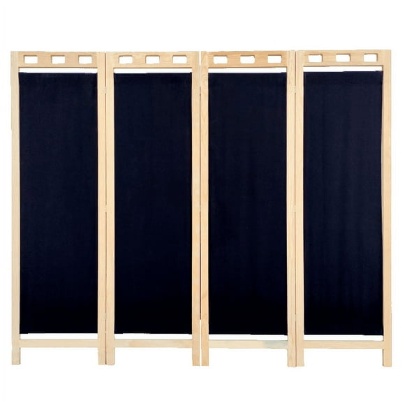 Biombo Mampara Madera de Pino Natural 4 Paneles Negro