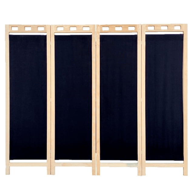Biombo Mampara Madera de Pino Natural 4 Paneles Negro