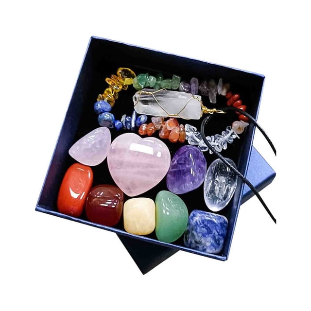 Ensemble de Pierres et Cristaux Chakra Cristal Jade Ensemble de Combinaison de Chakra Roses Cristal Amour Hexagone Pendentif Pilier Pierre Colorée Coffret Cadeau
