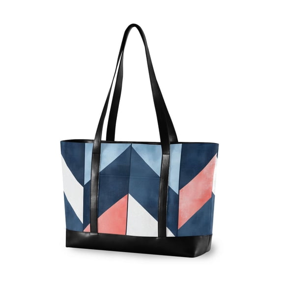 FORMRS Canvas Laptop Tote Bag for Women with 15.6" Computer Compartments Shoulder Handbag, Blue Geometric