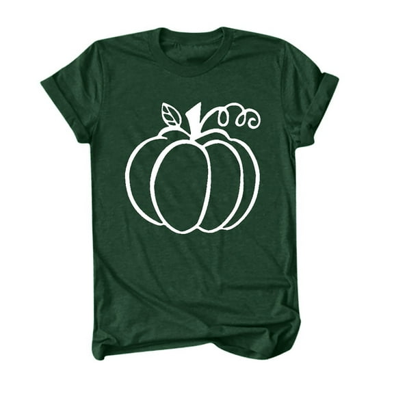 Gunia Halloween Shirts For Women Pumpkin Graphic Print Short Sleeve Crew Neck Casual Thanksgiving Tops Tee Tshirts Green S-3Xl