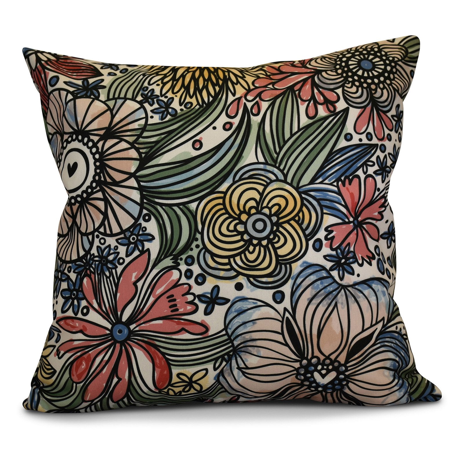 Simply Daisy Zentangle Floral Floral Print Outdoor Pillow