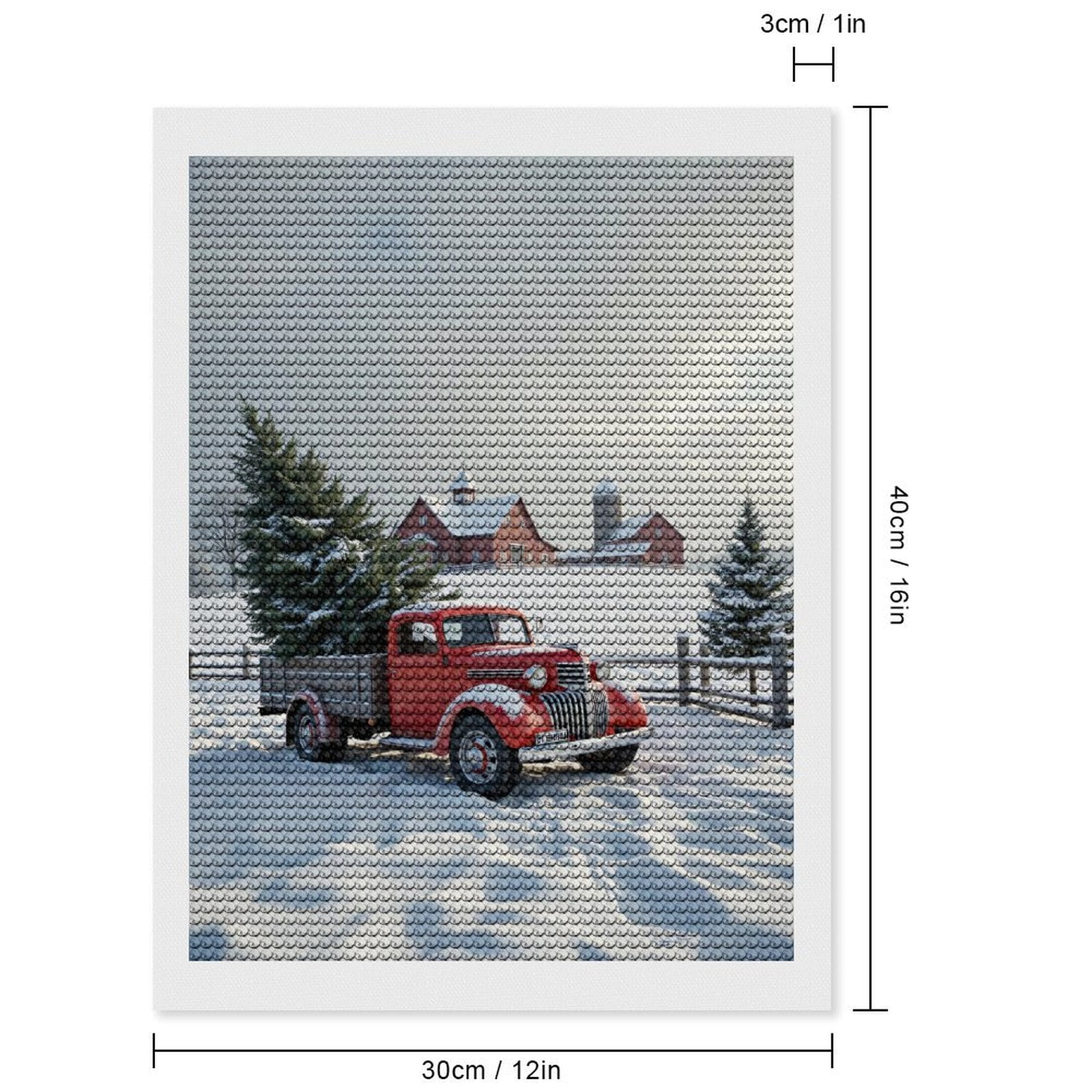 Diamond Art Kits for Adults, Red Truck Snowy Farm Landscape 5D Diamond Painting Kits for Adults Beginners, DIY Full Drill Diamond Painting, Gem Art and Crafts 12x16