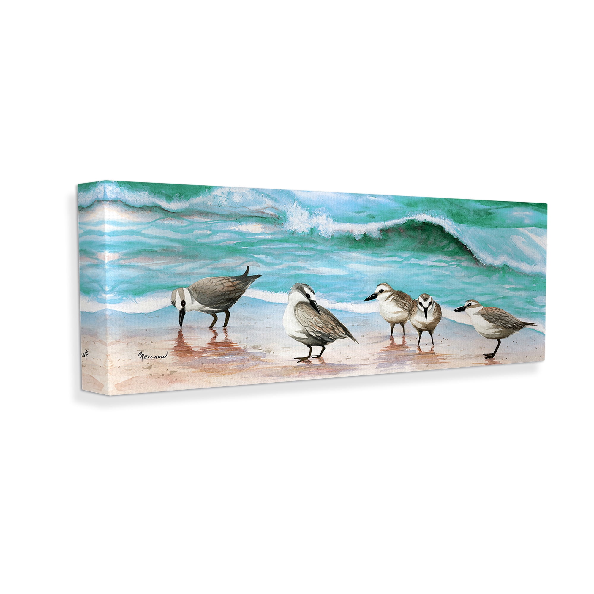 Stupell Industries Sandpipers Along Beach Shore Animals & Insects Painting Gallery Wrapped Canvas Art Print Wall Art, 48 x 20