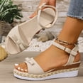 thumbnail image 3 of Rokment Women's Bow Platform Wedge Dress Sandals Bride Wedding Comfortable Breathable Beige Linen Espadrilles High Heel Dressy Summer Shoes for Beach Vacation Beige Size 6, 3 of 6