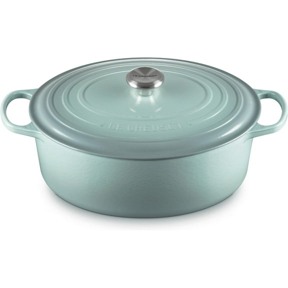 EnjinZZ Enameled Cast Iron Signature Oval Dutch Oven, 8 qt., Sea Salt
