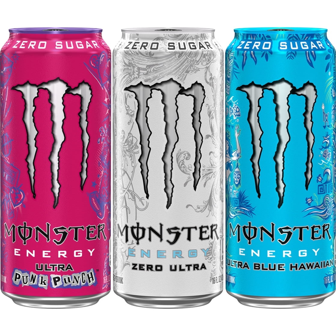 Monster Energy, Ultra VP, Zero Ultra, Ultra Blue Hawaiian, Ultra Punk Punch, Energy Drink, 16 fl oz, 6 Pack