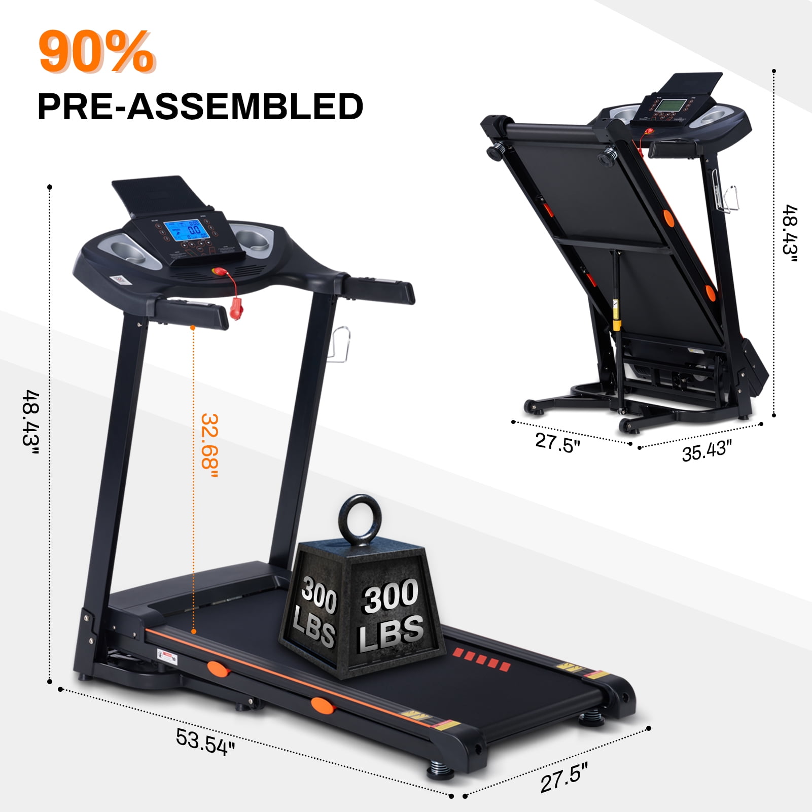 HUAGEED Electric Running Exercise Treadmill, Black, 300 lb