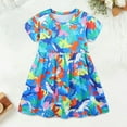 thumbnail image 2 of Girls Dresses Kids Baby Girls Summer Striped Print Bird Embroidered Short Sleeve Casual Dress Baby Dress Blue 6 Years-7 Years, 2 of 7