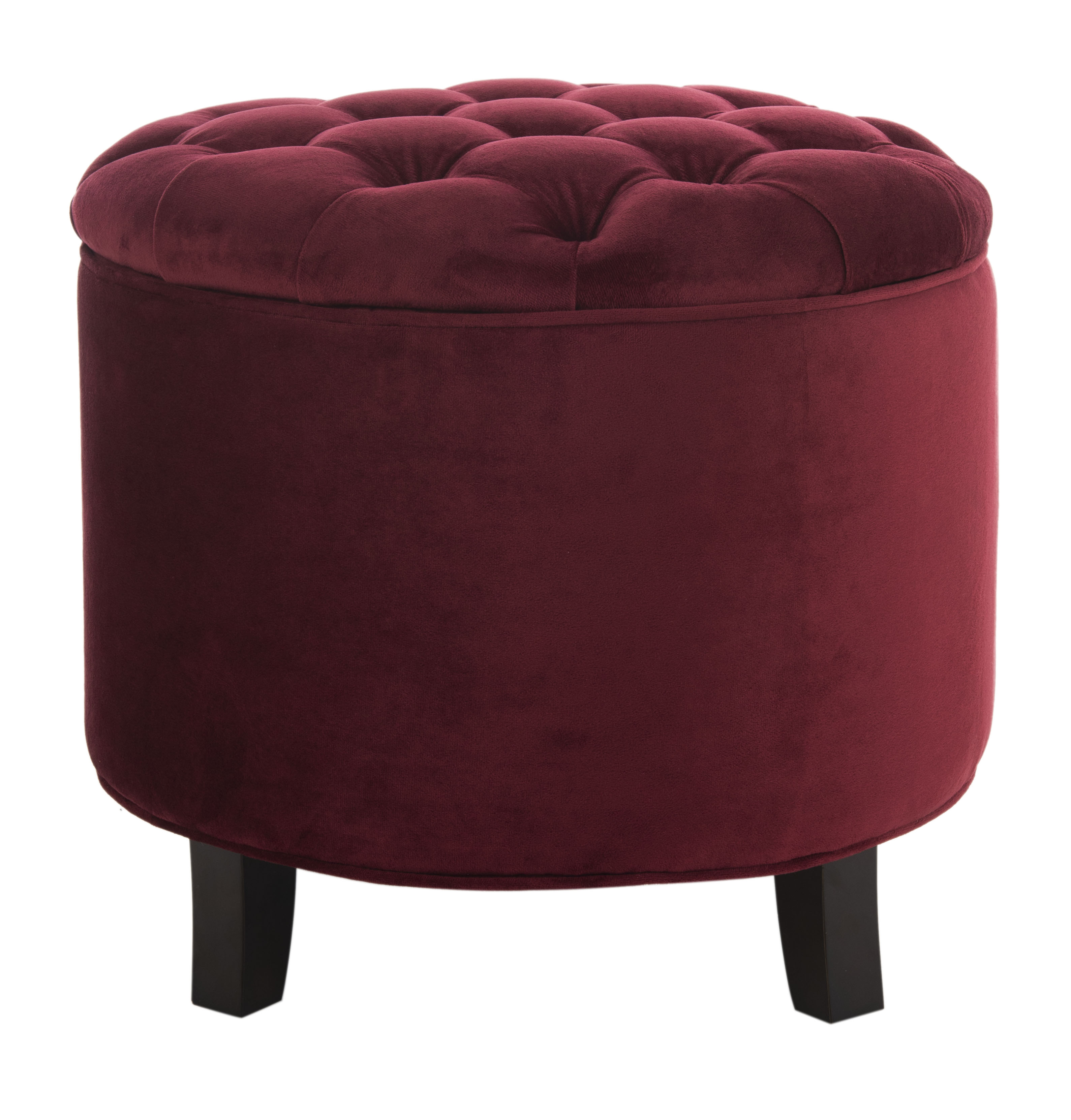SAFAVIEH Amelia Contemporary Glam Tufted Storage Ottoman, Red Velvet