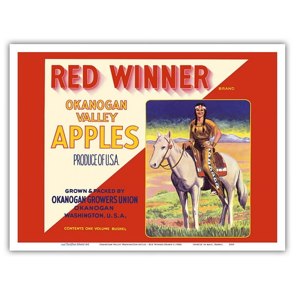 Okanogan Valley Washington Apples - Red Winner Brand - Vintage Fruit Crate Label c.1940s - Master Art Print (Unframed) 9in x 12in