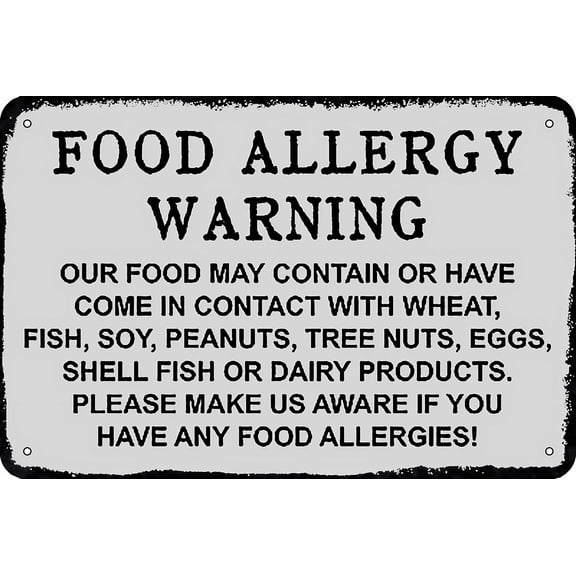 Metal Food Allergy Warning Vintage Tin Sign - 12×8 Inches, Funny Art Wall Decor, Home Man Cave Bedroom Bar Bathroom Decor