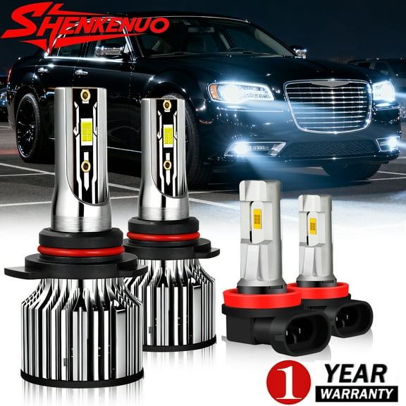 For 2011-2014 Chrysler 300 Headlights,9012 High Beam and Low Beam Bulbs H11/H8 LED Fog light Bulbs,4pc