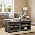 thumbnail image 2 of HOMCOM Table Basse Style Farmhouse avec Rangement, Table de Centre avec Porte de Grange en Treillis et Tablette Ajustable, Table de Salon, Brun Foncé, 2 of 10