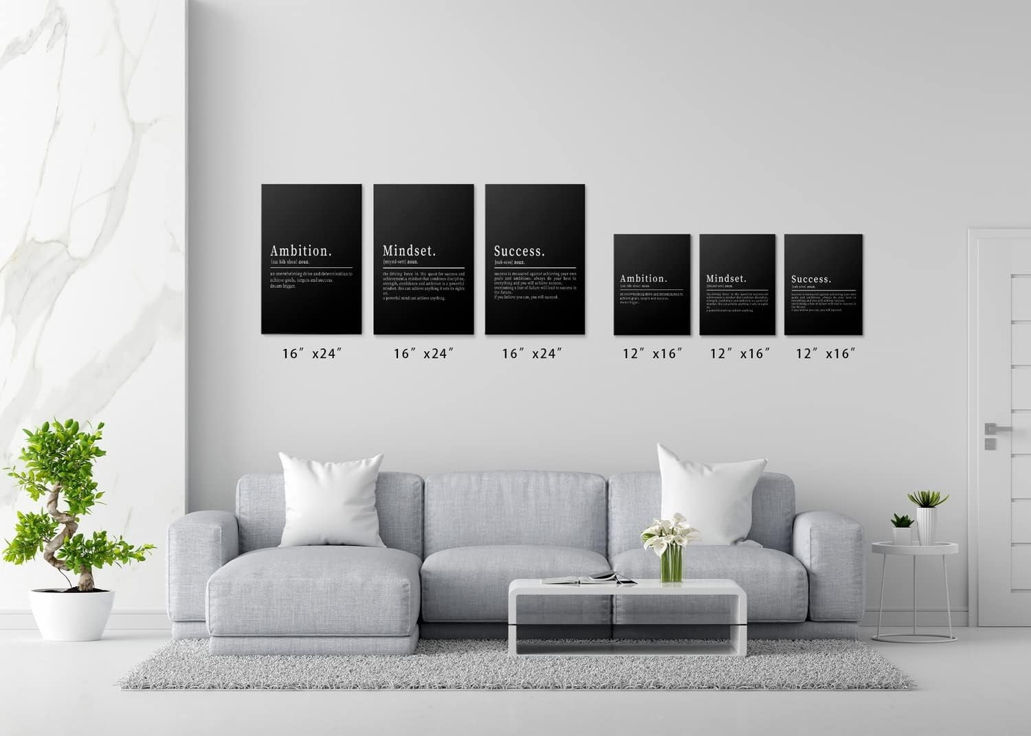 Ambition Mindset Success Office Wall Decor Black and White Quotes Motivational Art Inspirational Prints Sayings Quote Posters Positive Set of 3,12''''X16'''', 12x16 inch (30x40cm)*3 pcs