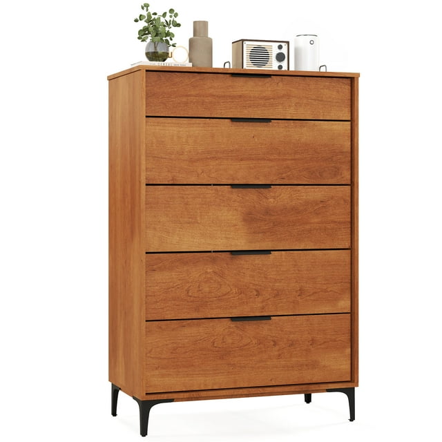 Gymax 5-Drawer Dresser w/ Interlock System Metal Support Legs & Anti-tipping Kit