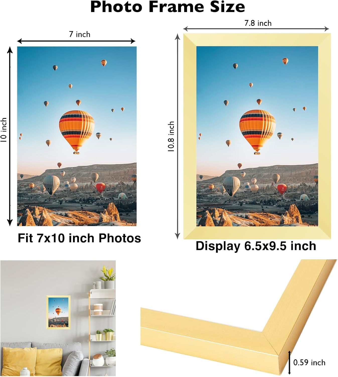 7x10 Picture Frame Gold for Wall Hanging or Tabletop- Wall Mounting Horizontally or Vertically, 7 x 10 Wall Gallery Poster Photo Frame for 7 by 10 Photos, Gold