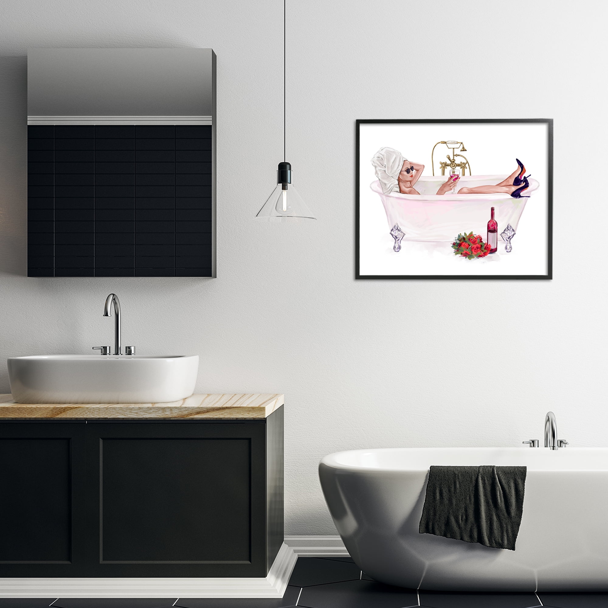 Woman with Wine Bath Black Framed Giclee Art, design by Ziwei Li