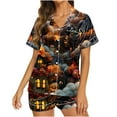 thumbnail image 2 of Tnhcen Women's 2 Piece Halloween Graphic Pajama Set Button Down Short Sleeve Lapel Shirt Pjs Shorts Lounge Set S-2XL Multiple Colors Available Multicolor, 2 of 6