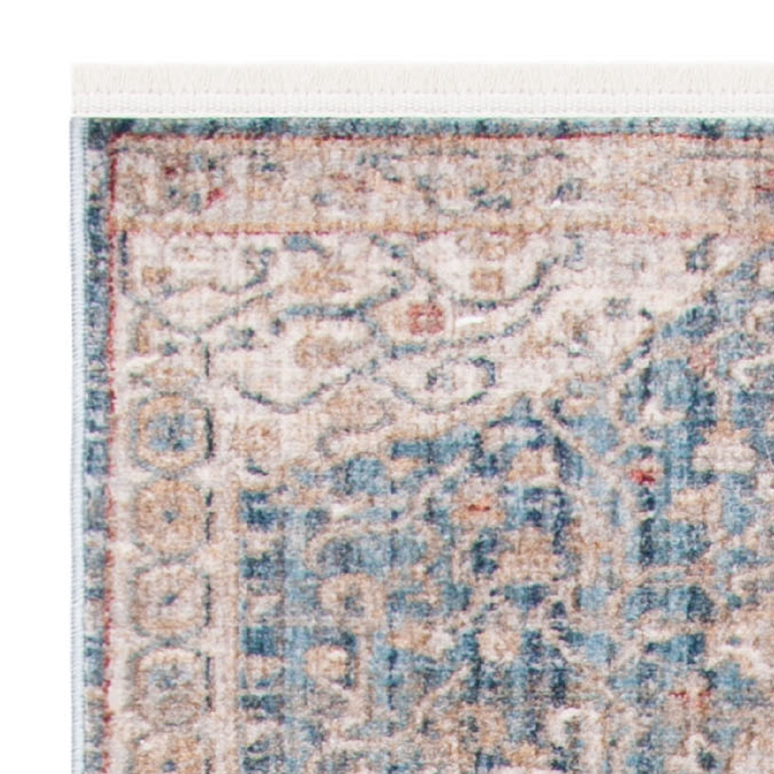 SAFAVIEH Kenitra Jermaine Floral Bordered Polyester Runner Rug, Blue/Ivory, 2'2" x 8'