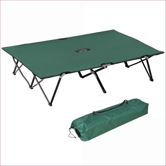 2 Person Folding Camping Cot | 50" Extra Wide Elevated Portable Bed for Camping Beach Hiking | Green | Steel