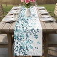 thumbnail image 4 of Teal Blue Leaves Table Runner - 36 Inch Long Summer Botanical Cotton and Linen Blended Dress Scarves Farmhouse Table Runner for Kitchen Dining, Coffee Table, 13" x 36", 4 of 8