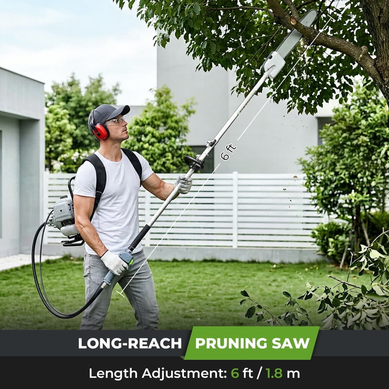 EAYSG 6-in-1 52CC Gas-Powered Backpack Multifunctional Trimmer Set – Brush Cutter, Chainsaw, Hedge Trimmer, Pole Pruning Saw, String Trimmer – 2HP 2-Stroke Engine, Protective Kit Included