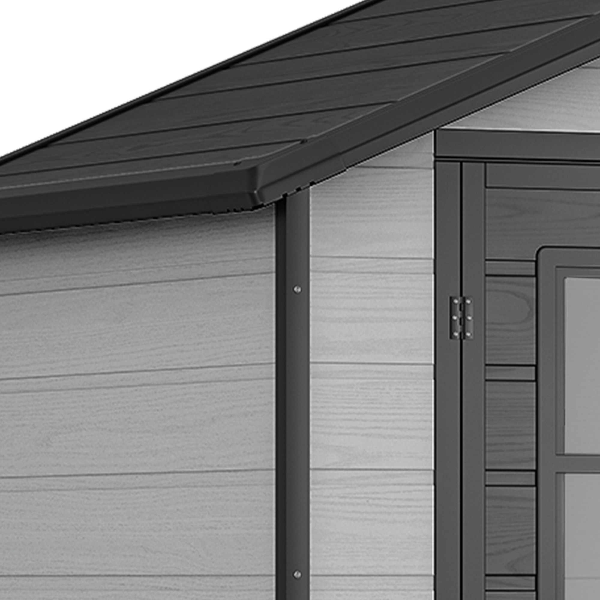 Uforic 6x4.4 FT Double-Wall Resin Outdoor Storage Shed, Plastic Garden Tool Shed with 2 Windows & Lockable Door, Waterproof Storage House for Lawn Mower, Backyard Patio Lawn, Black & Gray