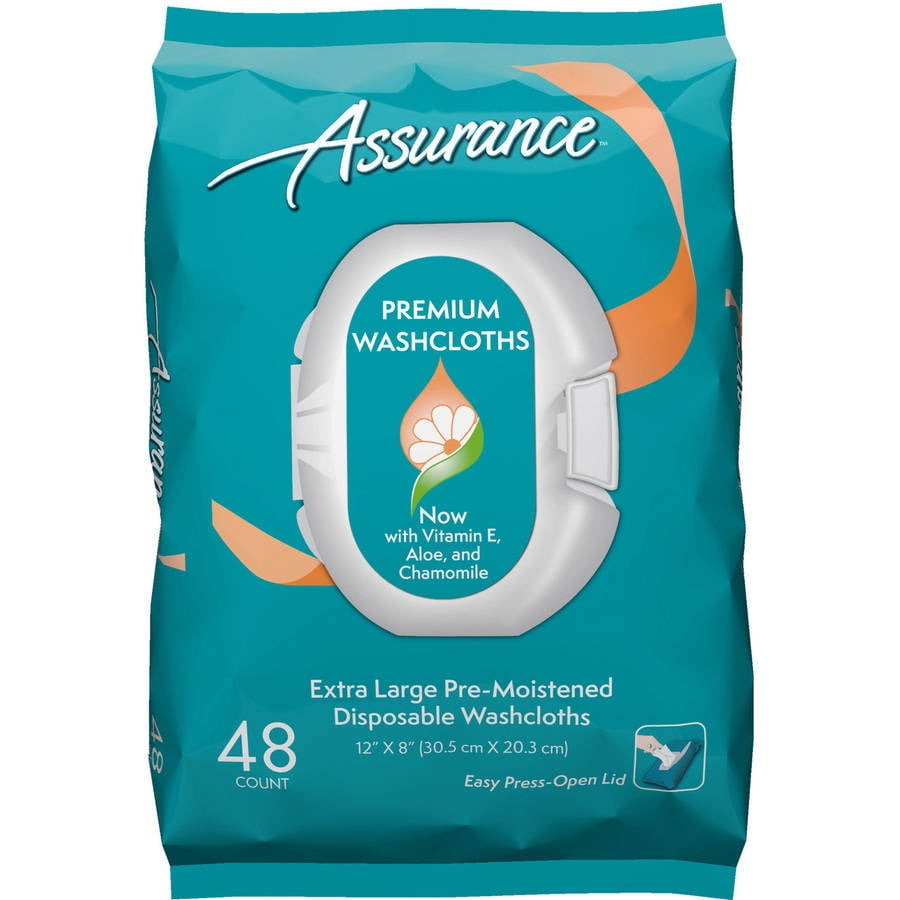 Assurance Premium PreMoistened Disposable Washcloths, Extra Large, 48