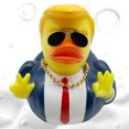 thumbnail image 3 of (El Envío Debe Empaquetarse Individualmente) Pato Juguete Vinilo Creativo Transfronterizo Pato Trump Juguete para Baño Pellizca Y Llama Nuevo Pato Flotante (pato Corbata Oscura Con Collar Gafas), 3 of 9