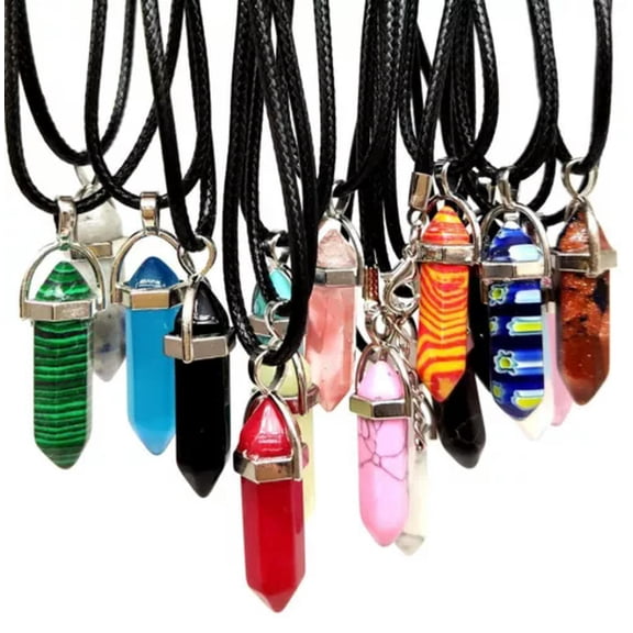 HOOUN 20pcs Assorted Healing Chakra Pendants Hexagonal Bullet Stone Pendant Necklaces
