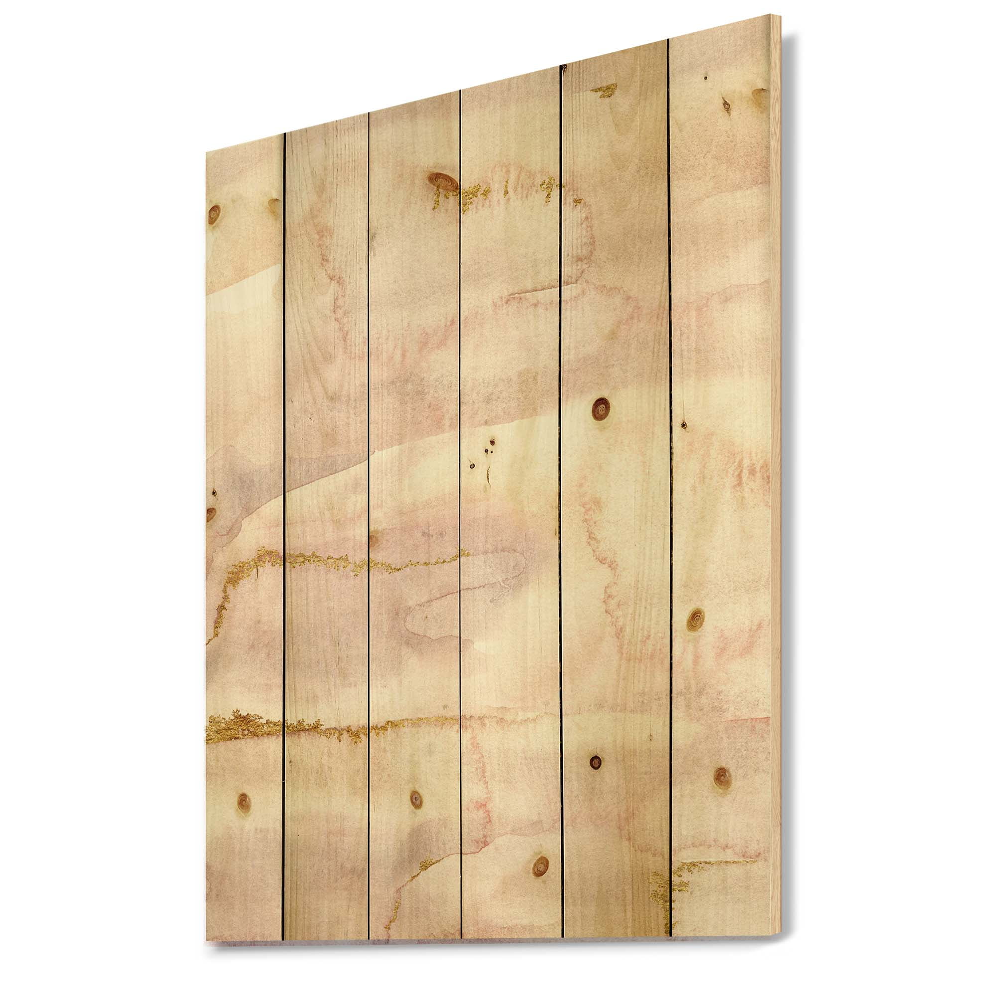 Designart 'Pastel Abstract With Beige Pink and Yelllow Spots' Modern Print on Natural Pine Wood